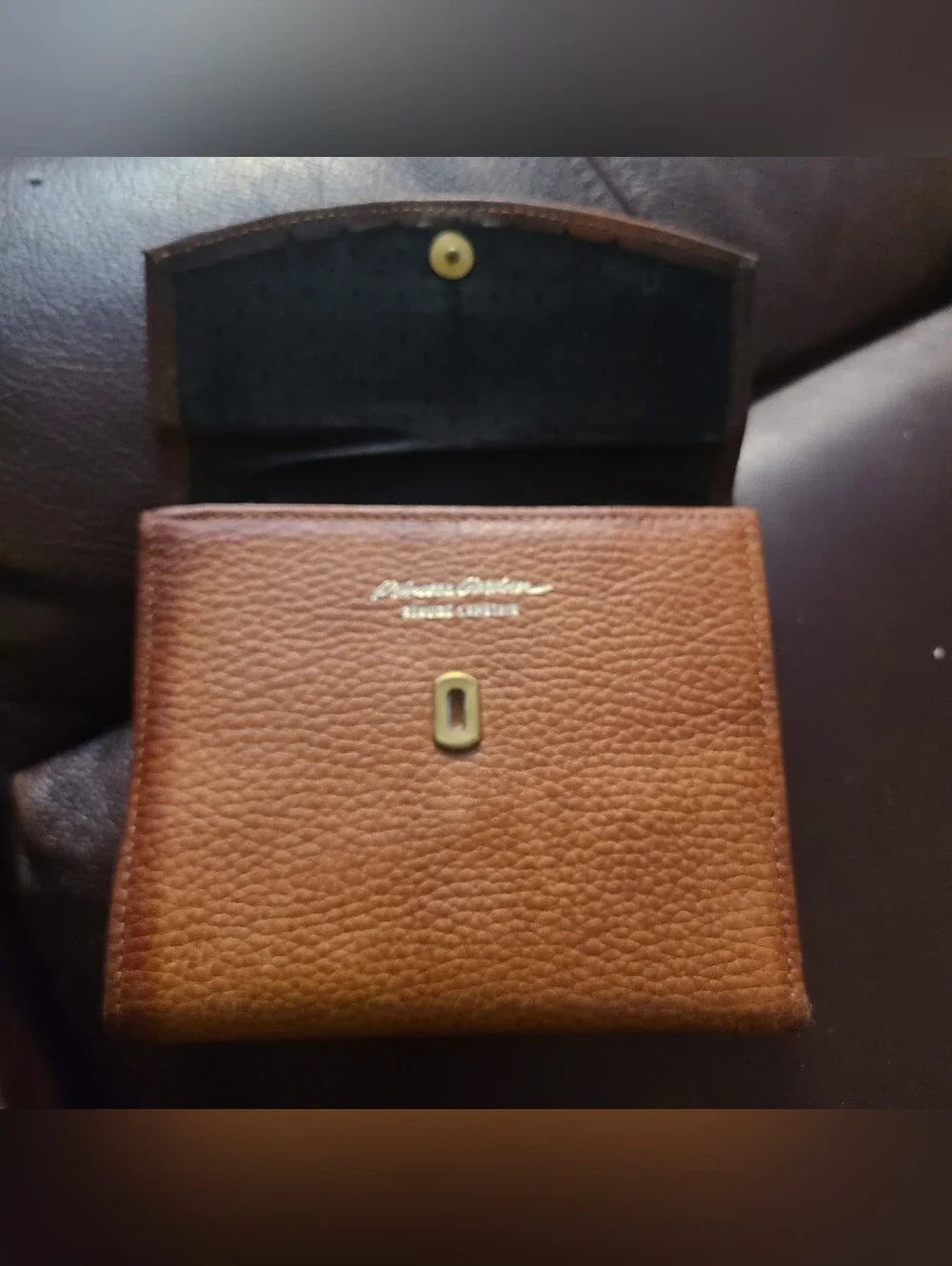 Princess Gardner Genuine Lambskin Wallet Kiss Lock Frame Clasp Vintage Brown